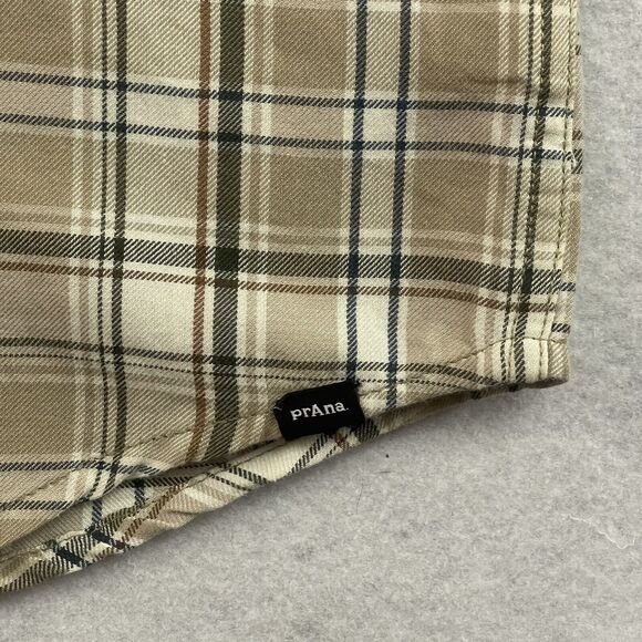 prAna Edgewater Shirt Mens Size XXL Chalk Plaid Button Down Long Sleeve NEW - Picture 10 of 12